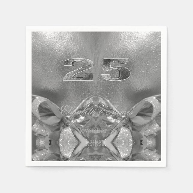 25th Anniversary 25 Years Jubilee Chic Silver Grey Napkin (Front)