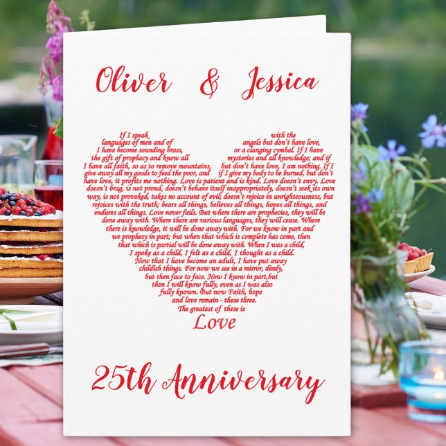 25th Anniversary Bible Quote 1 Corinthians 13 Love Card (25th wedding anniversary 1 Corinthians 13 bible quote personalized greetings card)