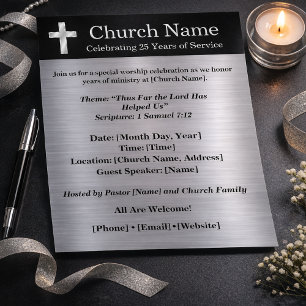 25th Anniversary Black Silver Church Invitation Flyer