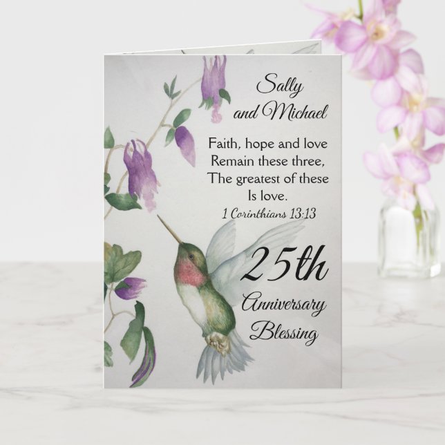 25th Anniversary Blessing Faith Hope Love Couple Card (Orchid)