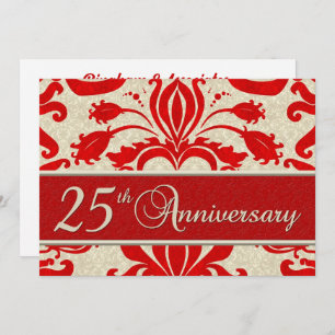 25th Anniversary Business Red Damask Invitation
