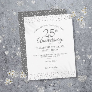 25th Anniversary Change the Date Silver Hearts  Announcement Postcard