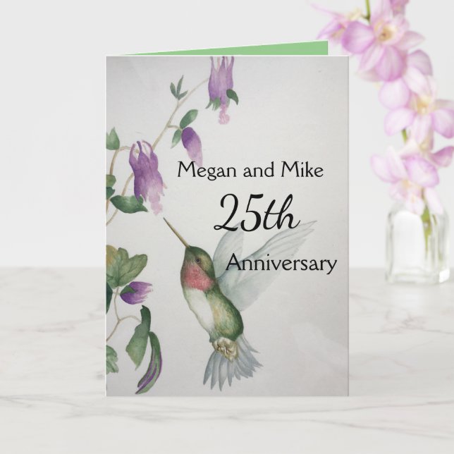 25th Anniversary Couple Elegant Hummingbird Card (Orchid)
