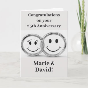 25th Anniversary Cute Silver Wedding Rings Card