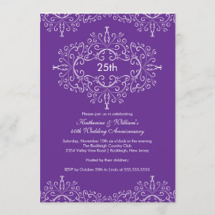 25th Anniversary Damask Invitation Purple White