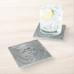 25th Anniversary. Diamonds And Silver Tones Glass Coaster<br><div class="desc">Elegant diamonds and silver tones floral border with 2 hearts. 25th anniversary</div>