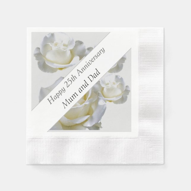 25th Anniversary editable Silver Rose    Napkin (Front)