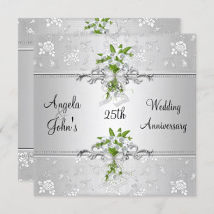 25th Anniversary Elegant Silver White Floral Invitation
