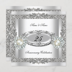 25th Anniversary Elegant White Silver Pearl Lace 2 Invitation