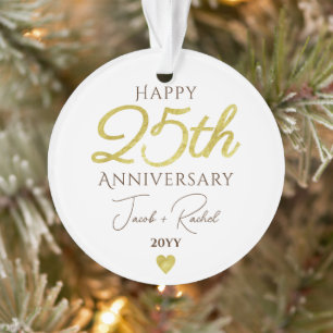 25th Anniversary Faux Gold Custom Wedding Ornament