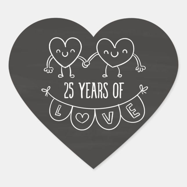 25th Anniversary Gift Chalk Hearts Heart Sticker (Front)