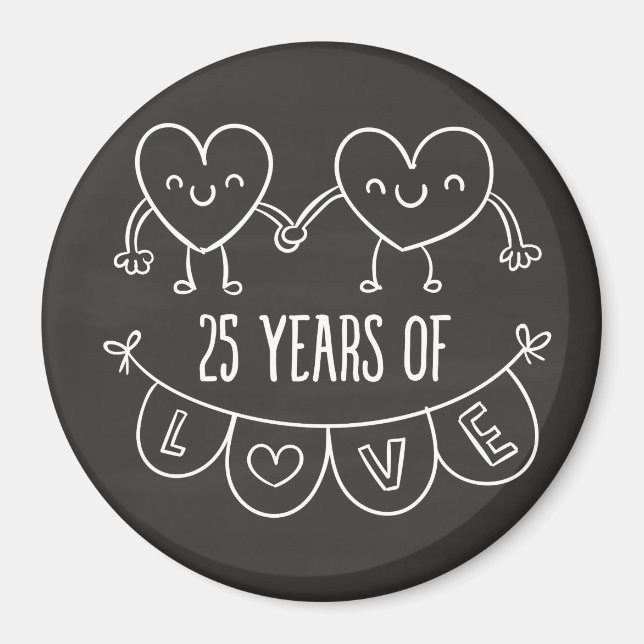 25th Anniversary Gift Chalk Hearts Magnet (Front)