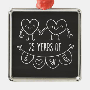 25th Anniversary Gift Chalk Hearts Metal Tree Decoration
