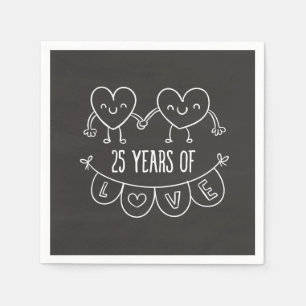 25th Anniversary Gift Chalk Hearts Napkin