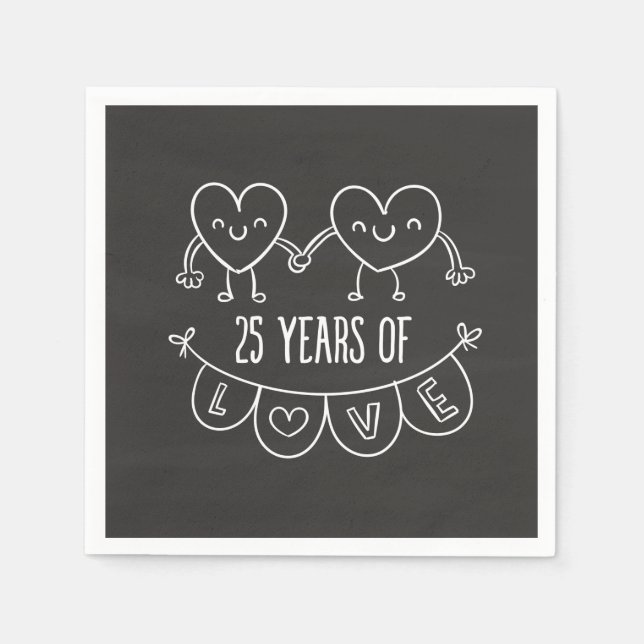 25th Anniversary Gift Chalk Hearts Napkin (Front)
