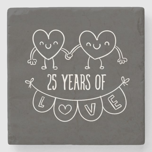 25th Anniversary Gift Chalk Hearts Stone Coaster (Front)