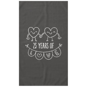 25th Anniversary Gift Chalk Hearts Tablecloth
