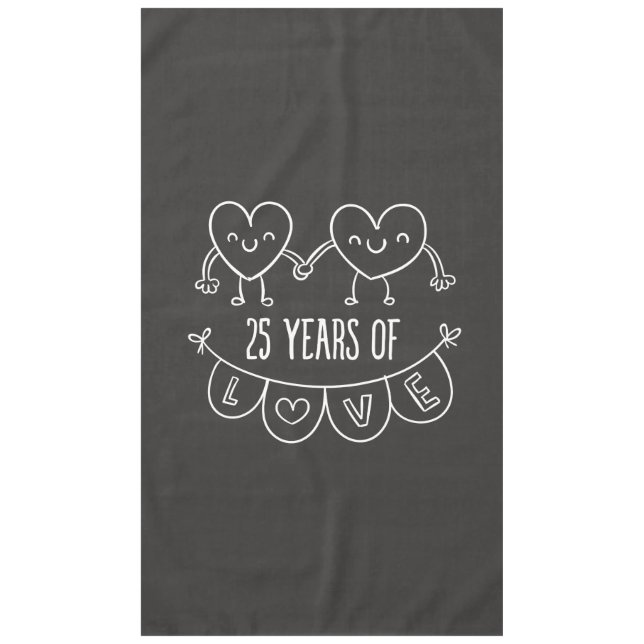 25th Anniversary Gift Chalk Hearts Tablecloth (Front)