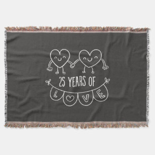 25th Anniversary Gift Chalk Hearts Throw Blanket