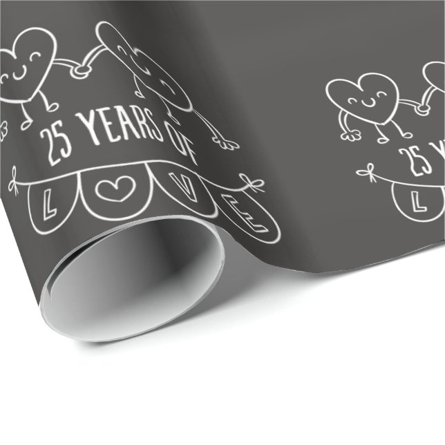 25th Anniversary Gift Chalk Hearts Wrapping Paper (Roll Corner)
