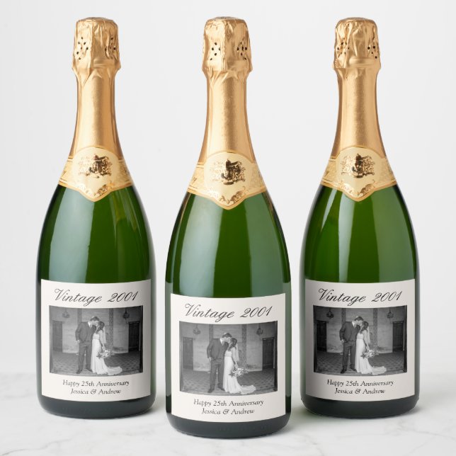 25th Anniversary Gift Personalized Wedding Photo Sparkling Wine Label (Bottles)
