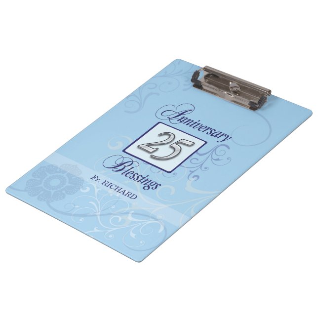 25th Anniversary in Blue and Silver Clipboard (Angled)