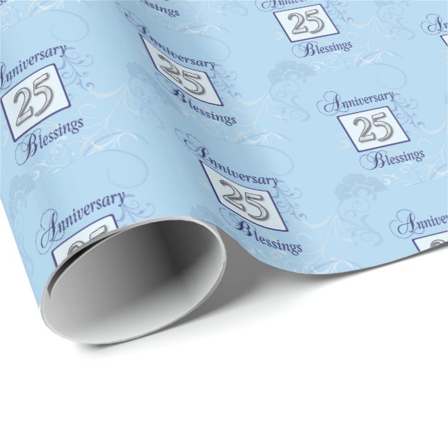 25th Anniversary in Blue and Silver Wrapping Paper (Roll Corner)