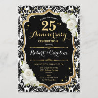 25th Anniversary Invitation - Black White Gold