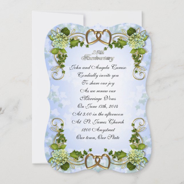 25th Anniversary invitation Hydrangeas (Front)