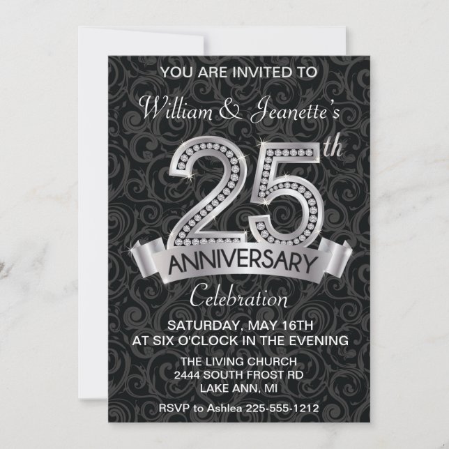 25th Anniversary Invitation Silver Diamond (Front)