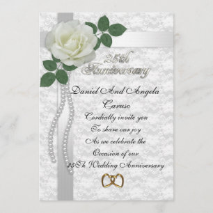 25th Anniversary Invitation White rose