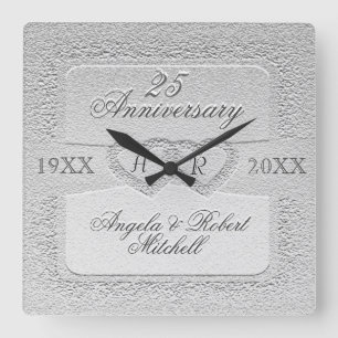 25th Anniversary Monogram Square Wall Clock