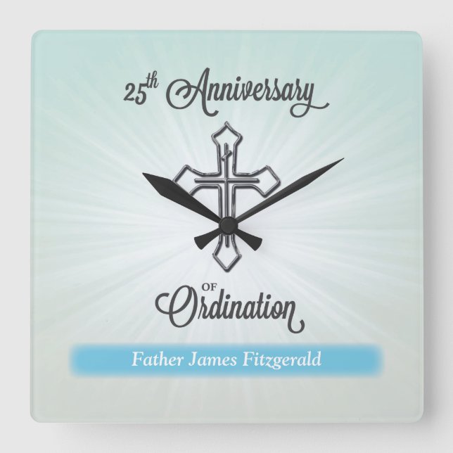 25th Anniversary of Ordination, Square Gift Wall Clock (Front)