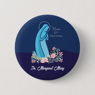 25th Anniversary of Religious Life Nun Pink Flower 6 Cm Round Badge