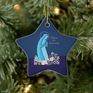 25th Anniversary of Religious Life Nun Pink Flower Ceramic Tree Decoration