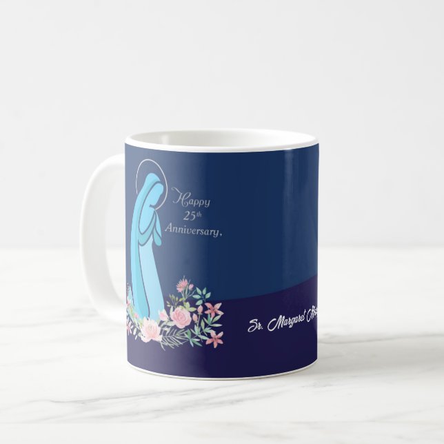 25th Anniversary of Religious Life Nun Pink Flower Coffee Mug (Front Left)