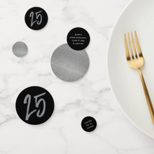 25th anniversary party black silver personalised confetti