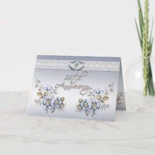 25th Anniversary Party elegant blue floral Card