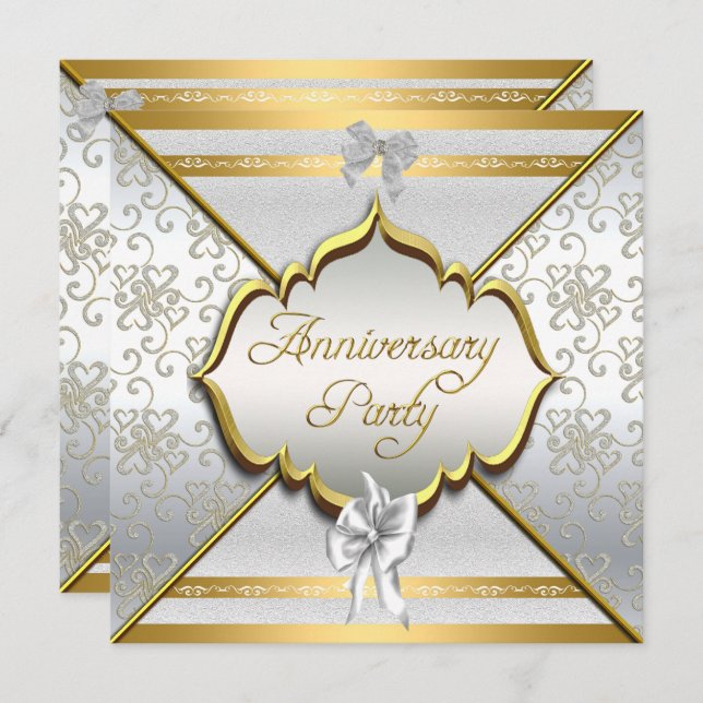 25th Anniversary Party Elegant White Silver Gold Invitation (Front/Back)