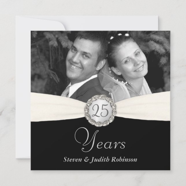 25th Anniversary Party - Faux Pocket Style -SQUARE Invitation (Front)