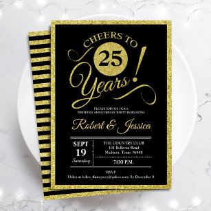25th Anniversary Party - Gold Black Invitation