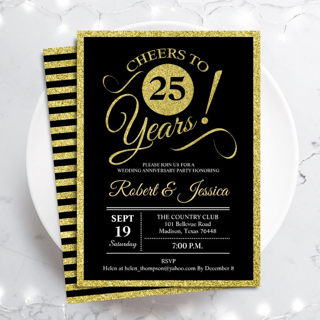 25th Anniversary Party - Gold Black Invitation (Creator Uploaded)