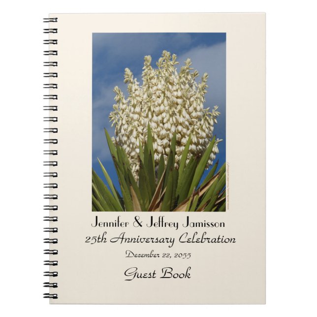 25th Anniversary Party Guest Book, Blooming Yucca Spiral Notebook (Front)