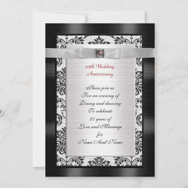 25th Anniversary party invitation black and white (Front)