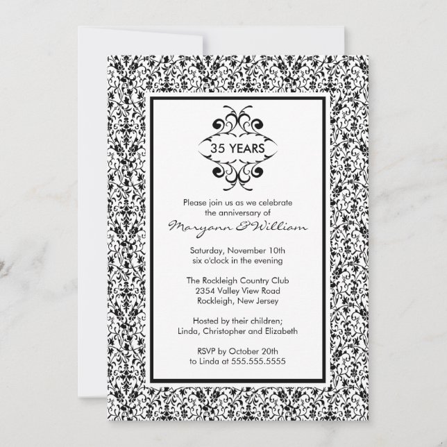 25th Anniversary Party Invitation Black & White (Front)
