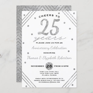 25th Anniversary Party Invitation, Faux Silver Invitation