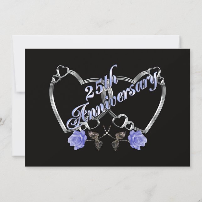 25Th anniversary party invitation silver blue rose (Front)