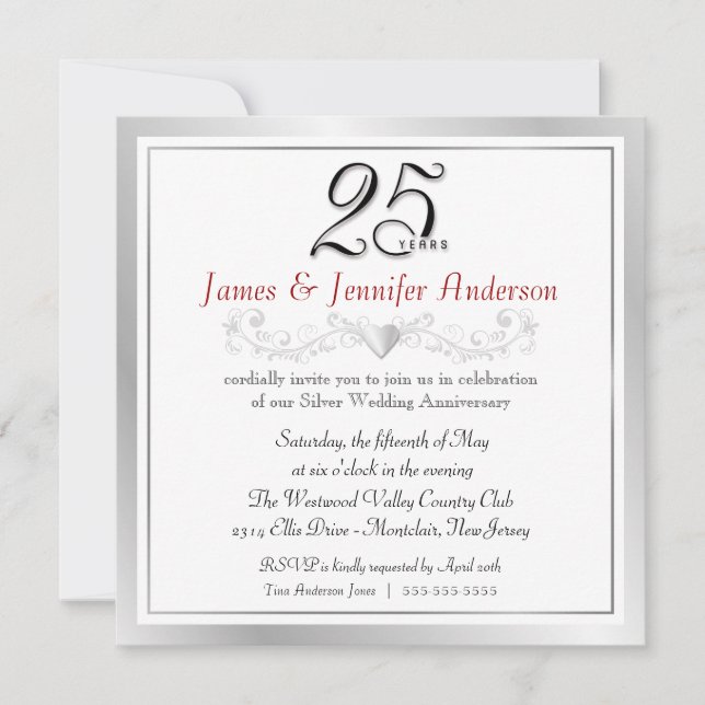 25th Anniversary Party Invitations  Silver Square (Front)