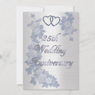 25th anniversary party silver hearts formal invitation