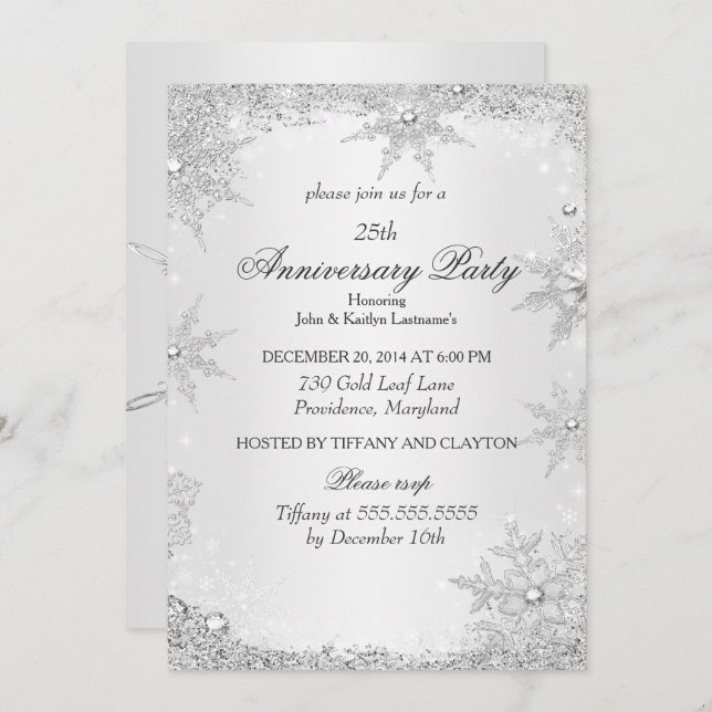 25th Anniversary Party Silver Winter Wonderland Invitation (Front/Back)